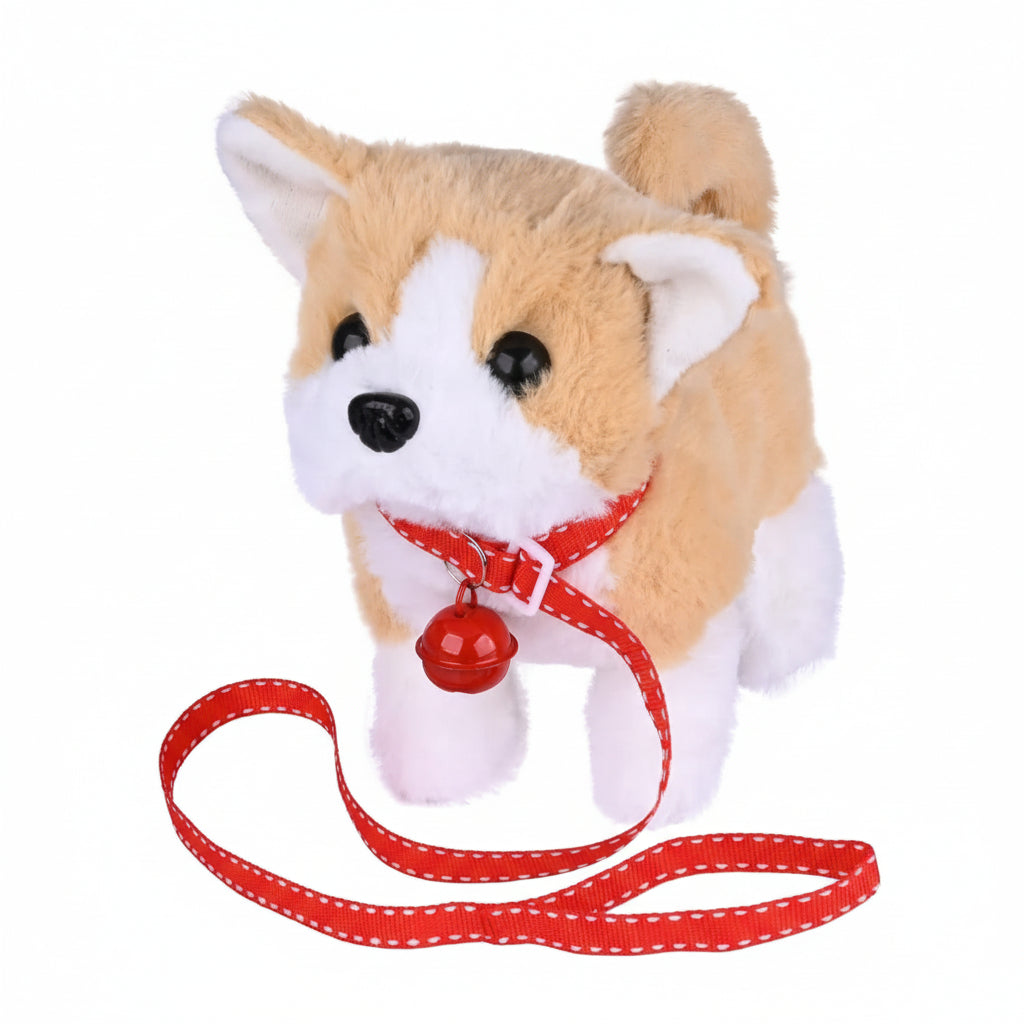 Engaging movable plush dog, an interactive pet toy designed for kids' fun.