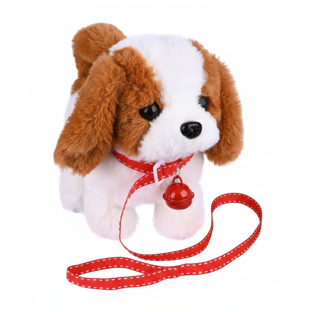 Adorable interactive movable plush dog toy, a cozy stuffed animal for children.