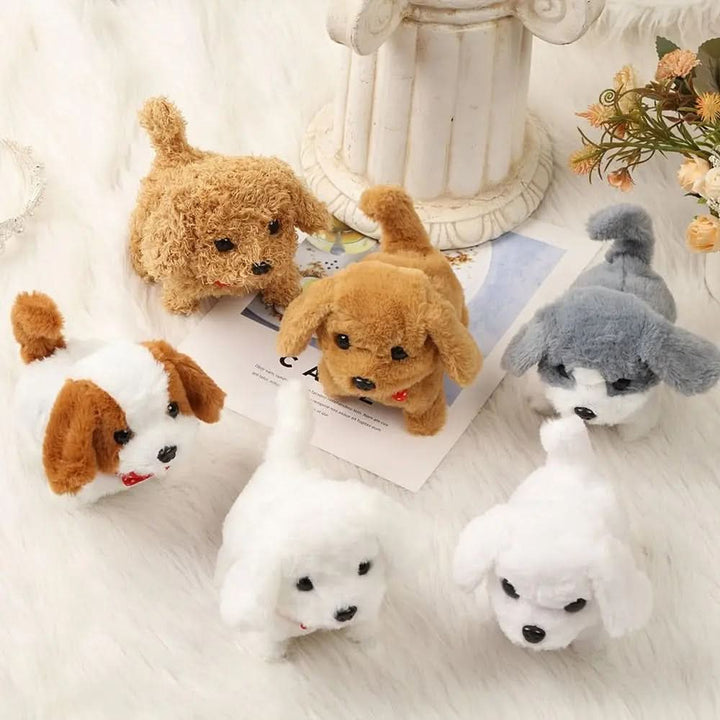 Soft plush puppy toy, interactive & movable, perfect for kids' imaginative play.