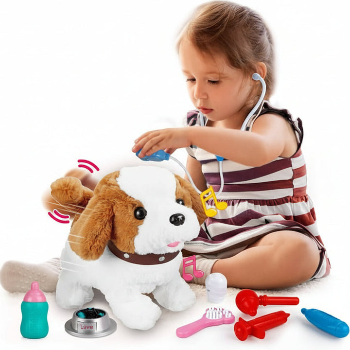 Cute movable plush puppy, an interactive pet toy that encourages kids' role play.