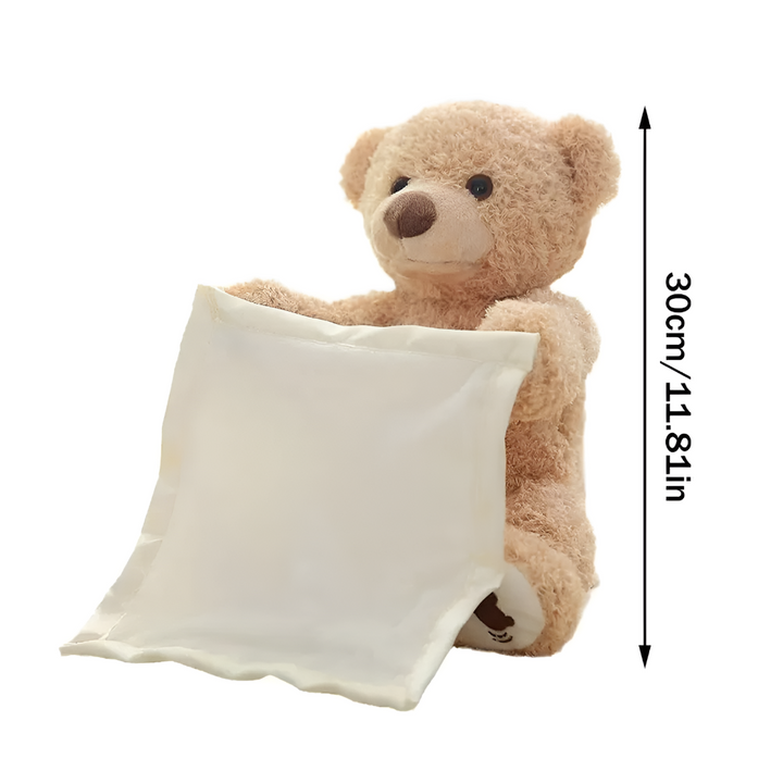 Adorable interactive peek-a-boo plush bear toy. Soft stuffed animal for babies & toddlers, perfect for cuddly play.