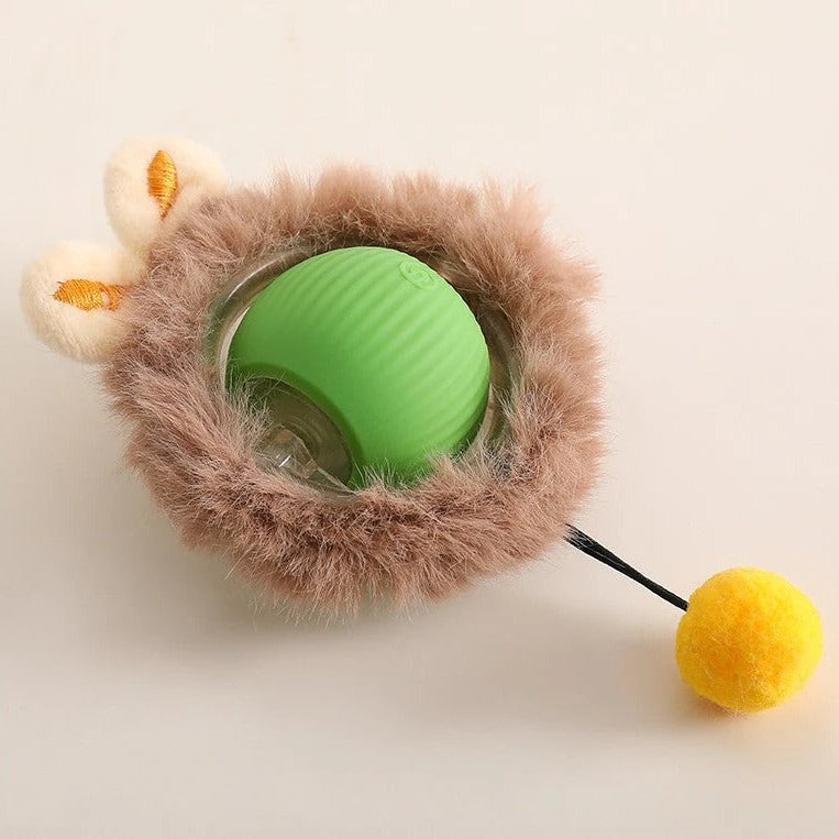 Robust rolling ball interactive dog toy with a tail, great for active chewers and stimulating playtime.