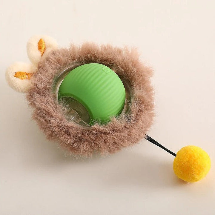 Robust rolling ball interactive dog toy with a tail, great for active chewers and stimulating playtime.