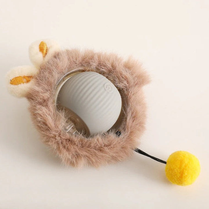 A vibrant interactive rolling ball dog toy with a tail, encouraging active play and physical activity.