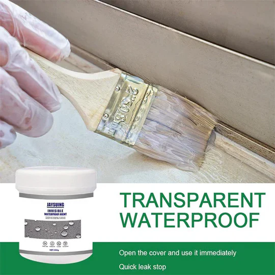 Transparent waterproof sealant, UV resistant clear coating for durable surface protection & rust prevention.
