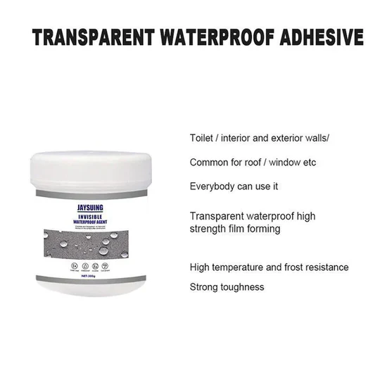 Clear waterproof sealant coating for outdoor maintenance, surface protection & rust prevention.