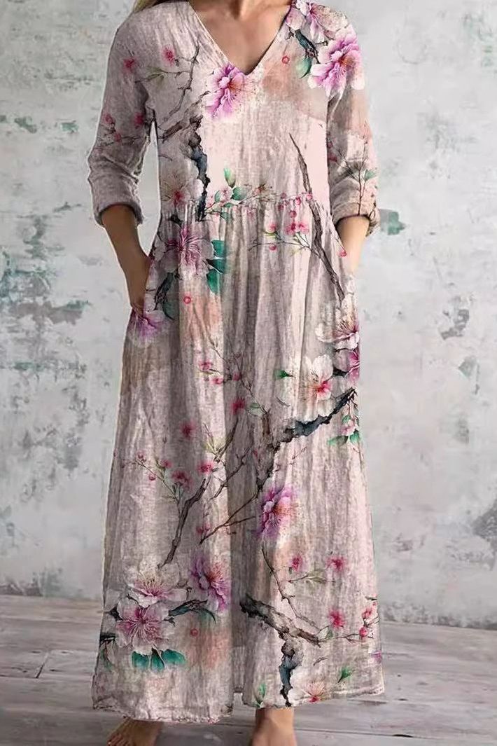 Comfortable women's long maxi dress, excellent for travel and everyday wear. Features lightweight, flowy fabric.