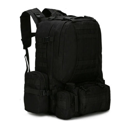 Detail of the comfortable padded shoulder straps and back panel on a 60L military tactical backpack