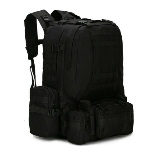 Detail of the comfortable padded shoulder straps and back panel on a 60L military tactical backpack