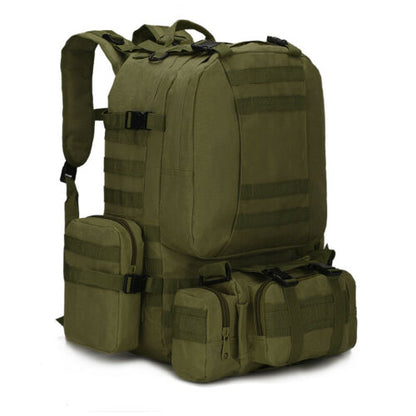 Unisex 60L tactical backpack in camouflage print, ready for a multi-day camping or hiking trip