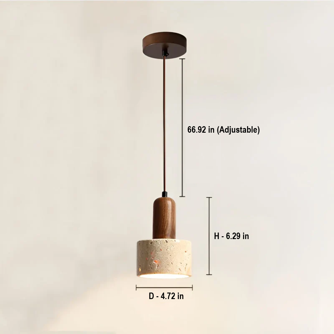 TranquilGlow Wabi-Sabi ceiling lamp. Modern wood & travertine design, ideal for serene Japanese-inspired home lighting.