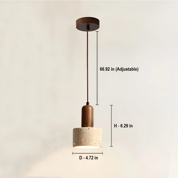 TranquilGlow Wabi-Sabi ceiling lamp. Modern wood & travertine design, ideal for serene Japanese-inspired home lighting.