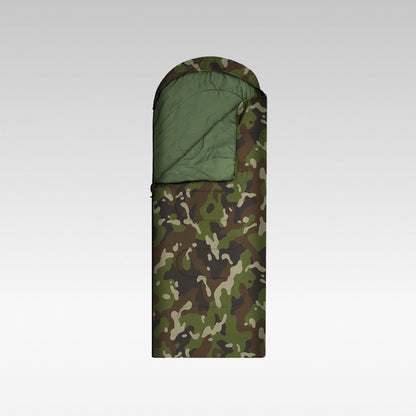 Jungle camo cold weather sleeping bag ideal for winter camping & hunting trips, front view