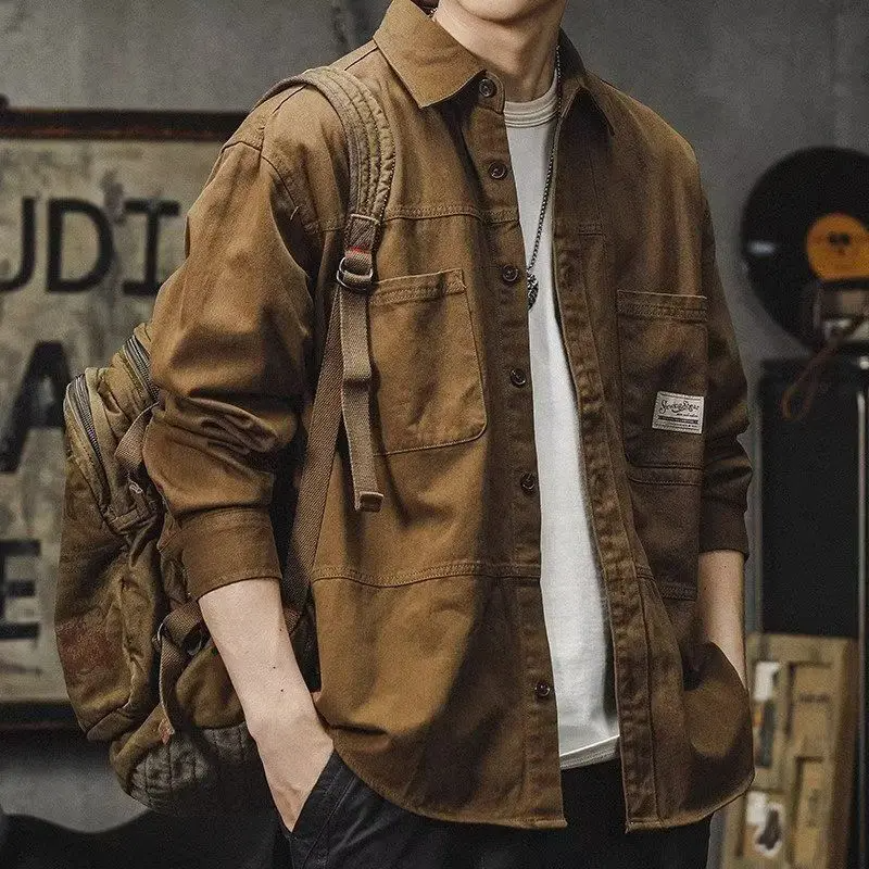 Black men's durable craftsman button-up work shirt. Essential rugged workwear for active men.