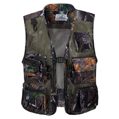 Khaki multi-pocket fishing vest, unisex, ideal for outdoor angling & hunting adventures