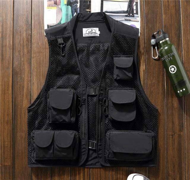 Lightweight sleeveless polyester vest with many pockets, perfect for fishing & adventure