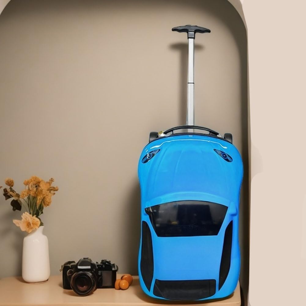 Adventure car-shaped 18-inch kids' luggage, pull-along travel bag for boys' & girls' vacation.