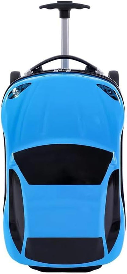 Robust 18-inch car suitcase, adventure gear for kids' travel. Rolling luggage with strong pull handle.