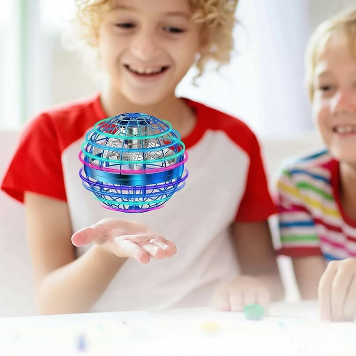 Vibrant LED flying gyroscope toy for kids, showcasing dazzling lights during 360° flight.