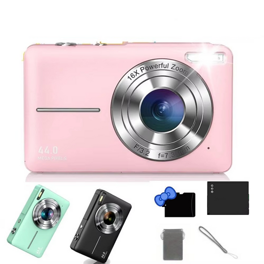 Kids' 44MP HD digital camera with 16X zoom, perfect beginner camera for young photographers.