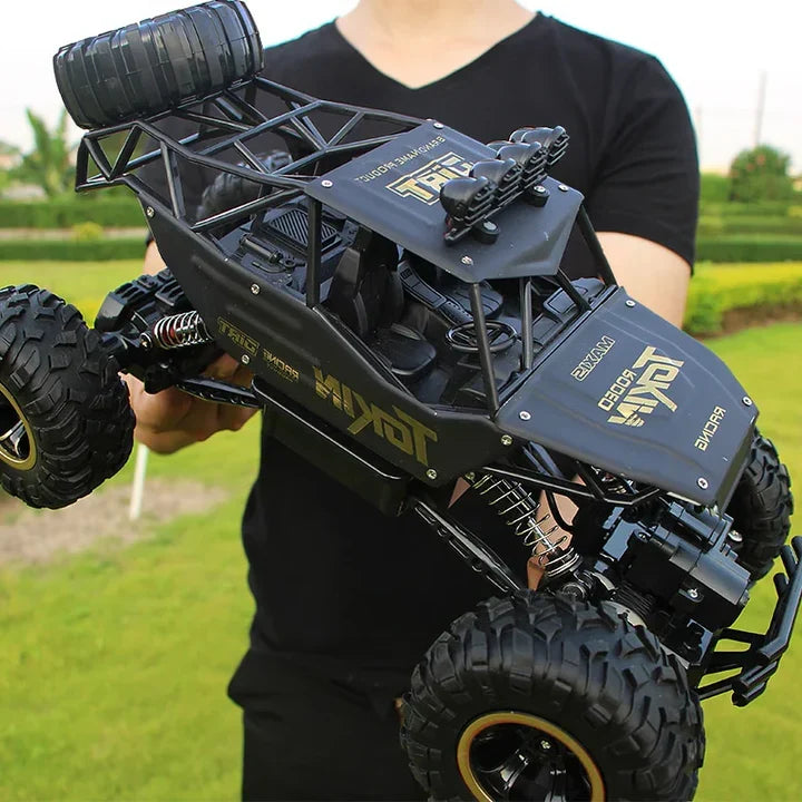 Durable 4WD RC monster truck for kids, high-speed remote control toy ready for off-road adventures.