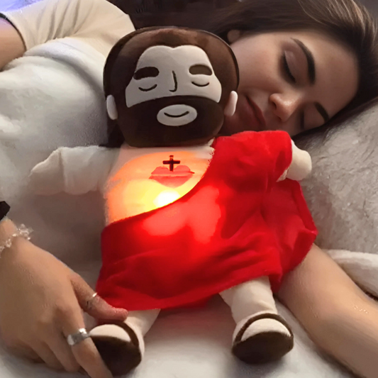 Kids' Breathing Jesus plushie, a gentle sleep aid for peaceful nights.