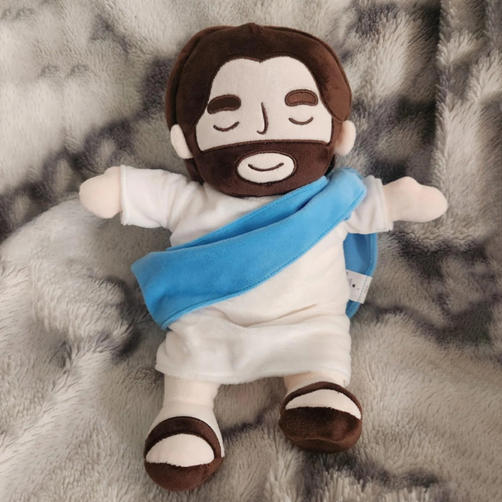 Soothing Jesus comfort toy, a religious stuffed animal helping kids sleep soundly.