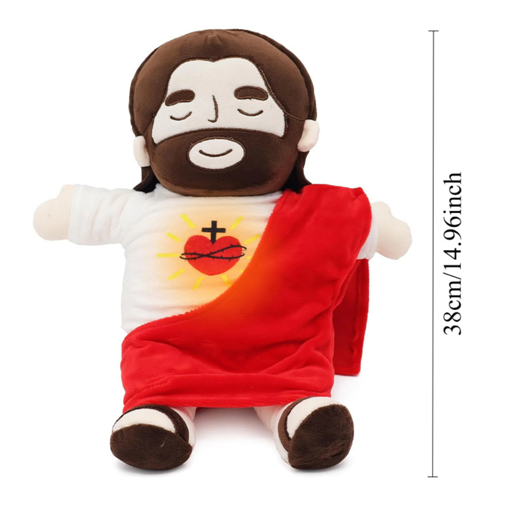 Breathing Jesus plushie, a soft and comforting bedtime companion for kids' peaceful sleep.