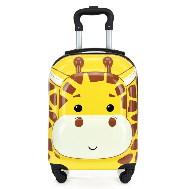 Cute cartoon animal hardshell children's suitcase with spinner wheels, great for young travelers.
