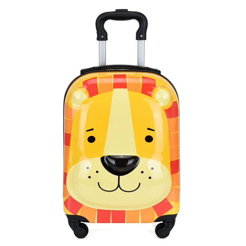 Childrens luggage: playful animal design, robust hardshell, and easy-glide spinner wheels for trips.