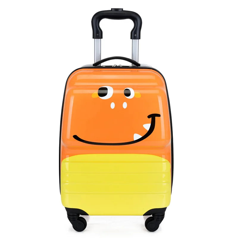 Cabin size kids' animal hardshell suitcase, a durable trolley bag with spinner wheels for school & vacation.
