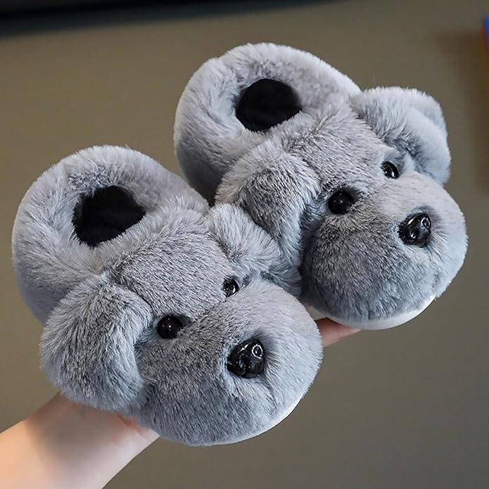 Cozy children's PuppyPaws slippers, designed with an adorable puppy face and a durable non-slip sole.