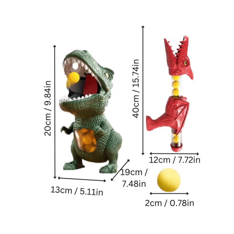 Child enjoying a dinosaur blaster shooting game, practicing target skills with safe foam balls. Great gift!