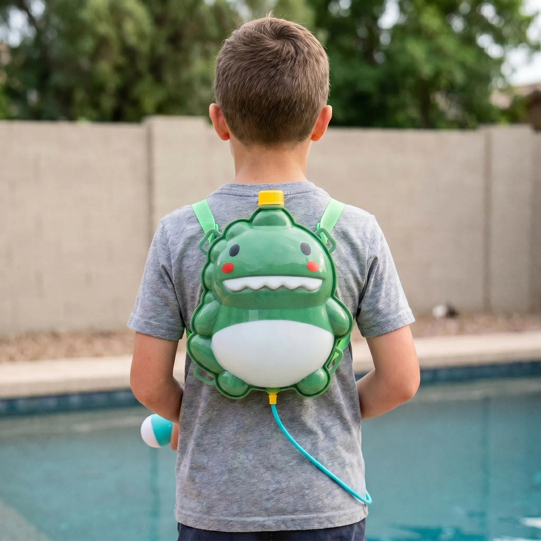 Kids' dragon animal backpack water gun toy, large capacity for summer outdoor play.