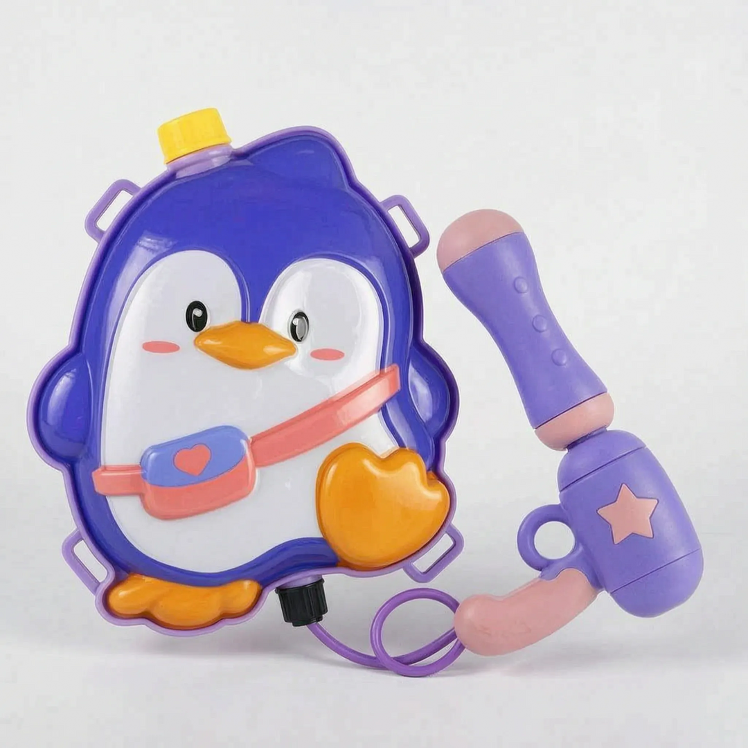Children's animal-themed backpack water gun, large capacity for summer outdoor activities.