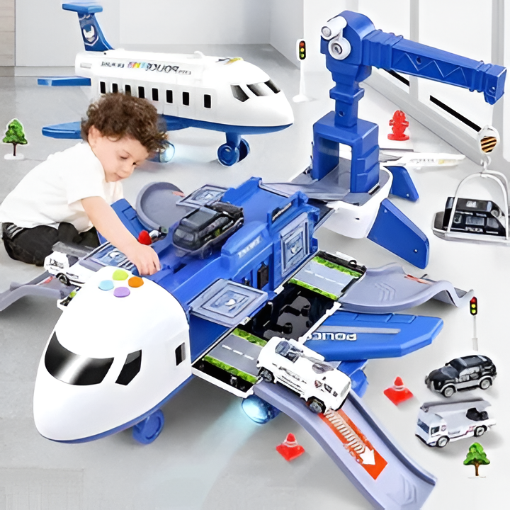 Kids' Emergency Rescue Airplane Toy Set with lights & sounds. Friction power educational play vehicle.