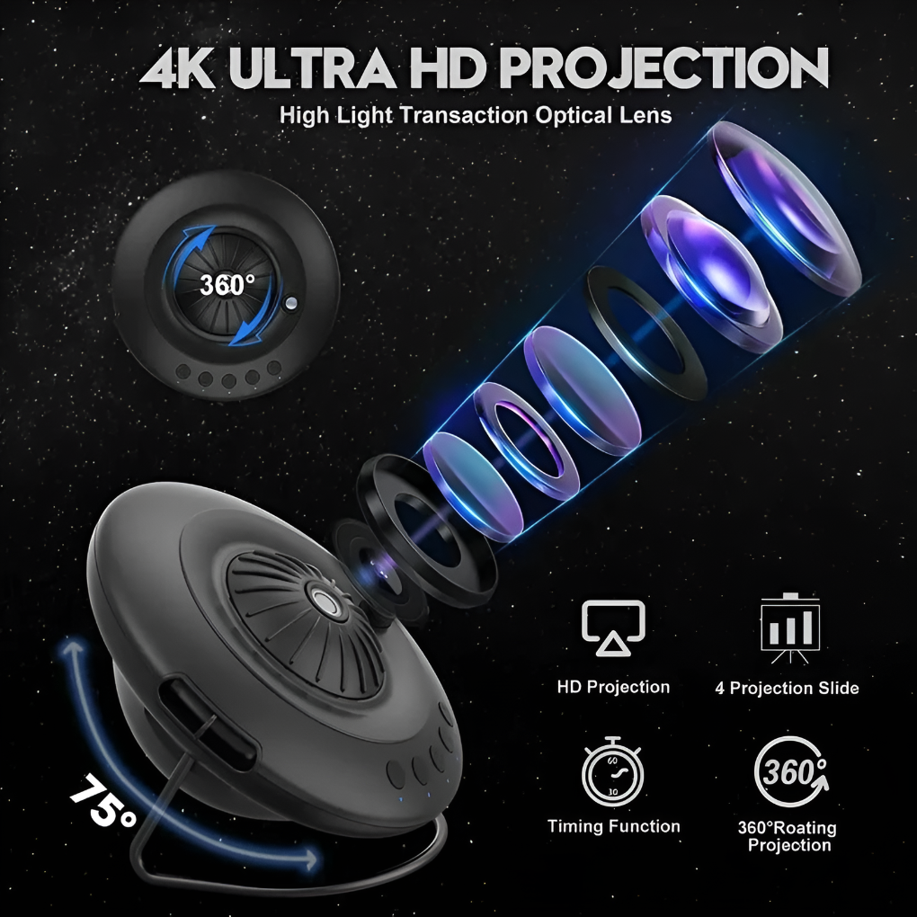 Kids' galaxy projector with vibrant starry night and planetarium effects, perfect for a space-themed room.
