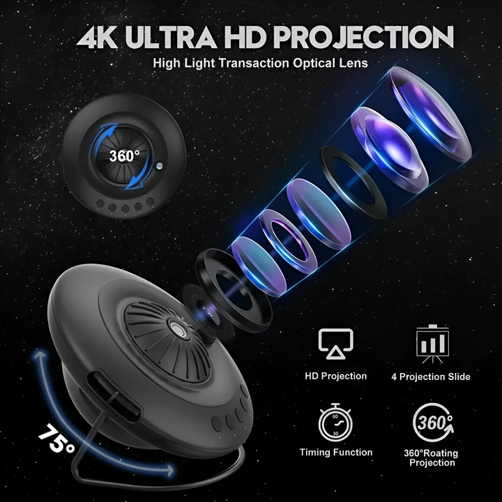 Kids' galaxy projector with vibrant starry night and planetarium effects, perfect for a space-themed room.