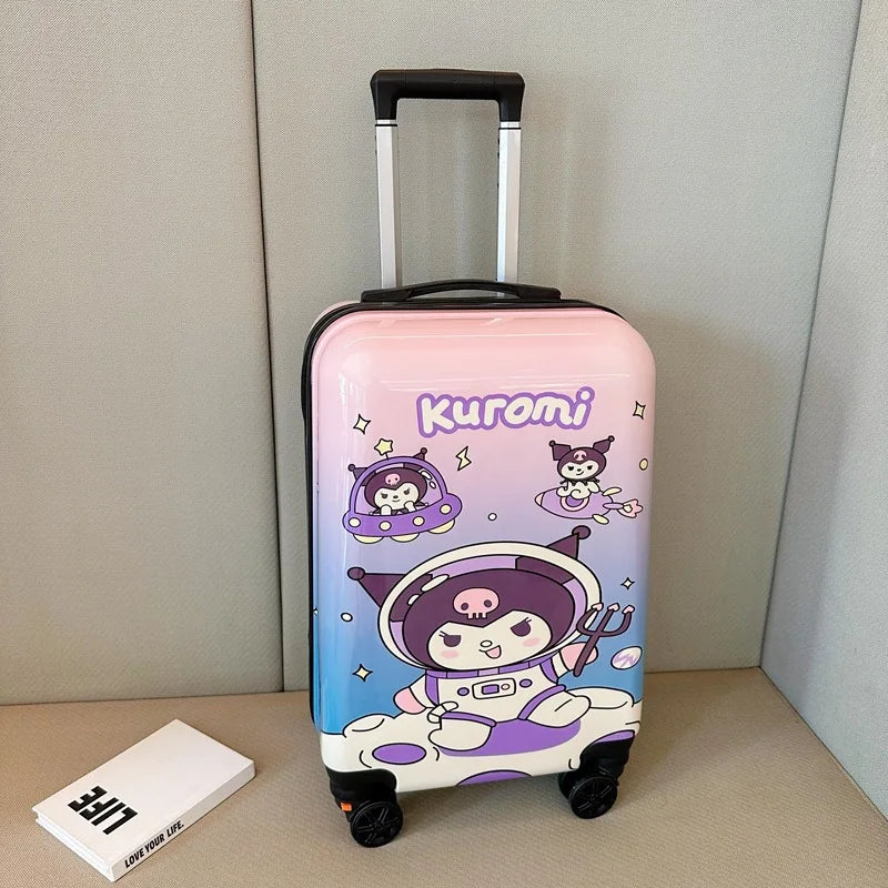 Hello Kitty & Kuromi kids' hardshell luggage set: wheeled suitcase & matching travel organizer bag.