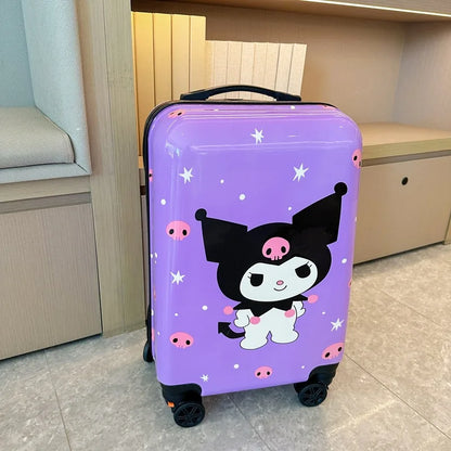 Durable Hello Kitty & Kuromi children's hardshell carry-on luggage, wheeled for effortless travel.