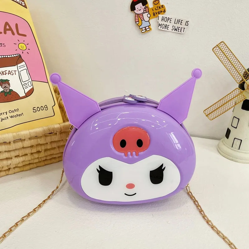 Hello Kitty & Kuromi themed kids' hardshell wheeled luggage, a fun children's travel accessory.