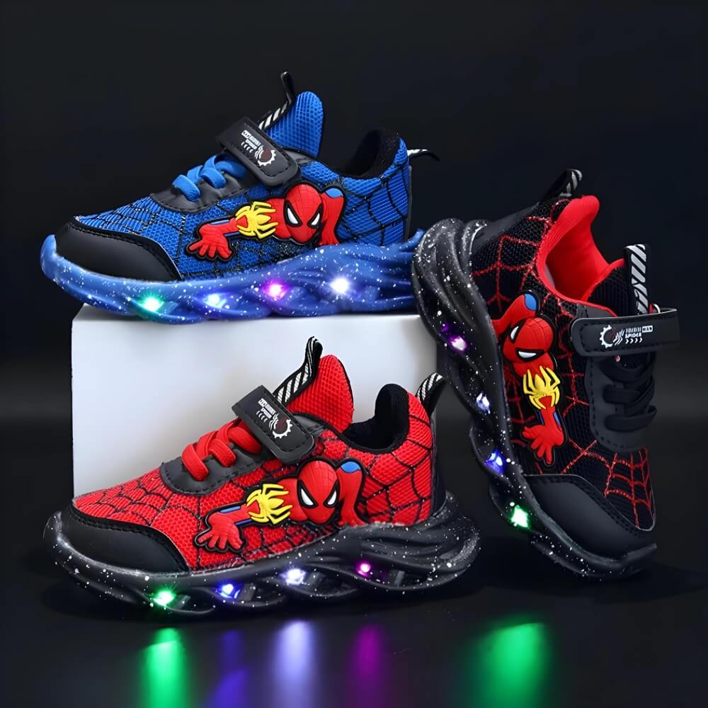 Kids' light-up LED sneakers in red & black. Perfect active footwear for boys & girls, school or playground.
