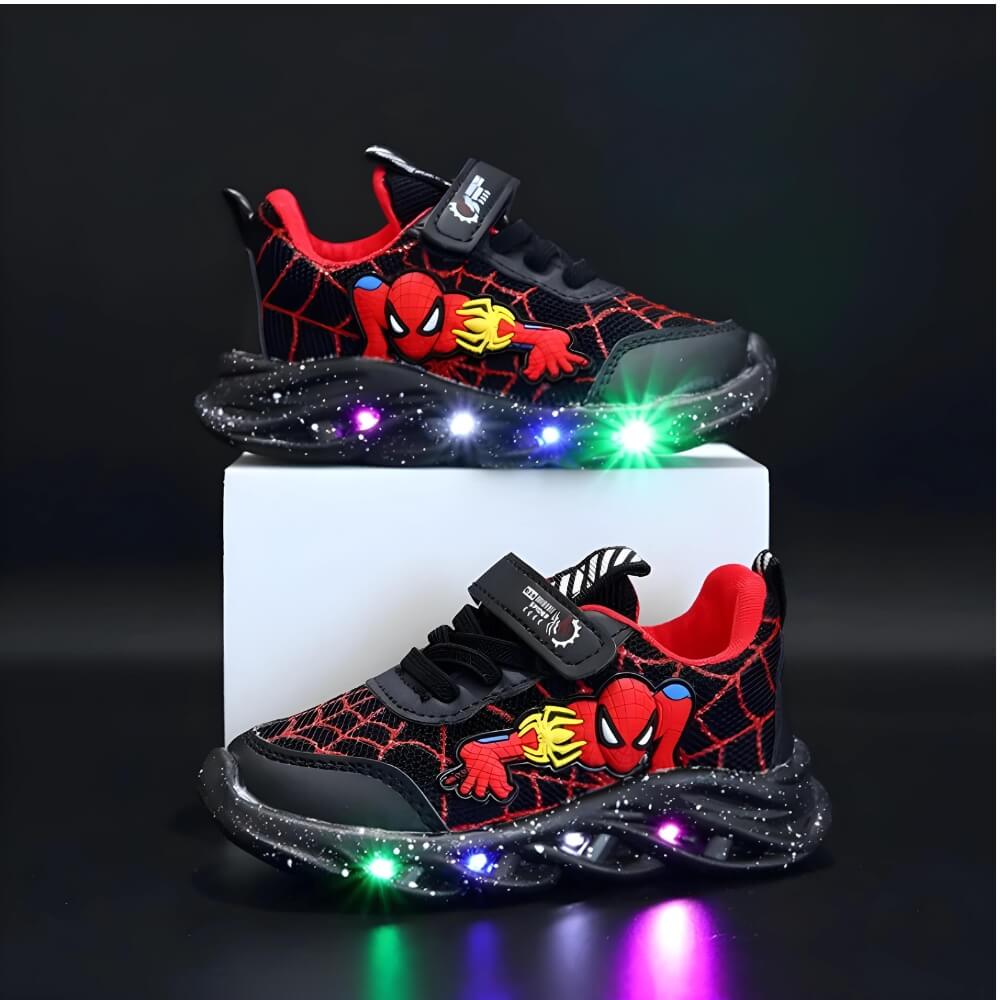 Blue light-up LED sneakers for active kids, boys & girls ages 4-10. Velcro straps for easy wear, great for play.