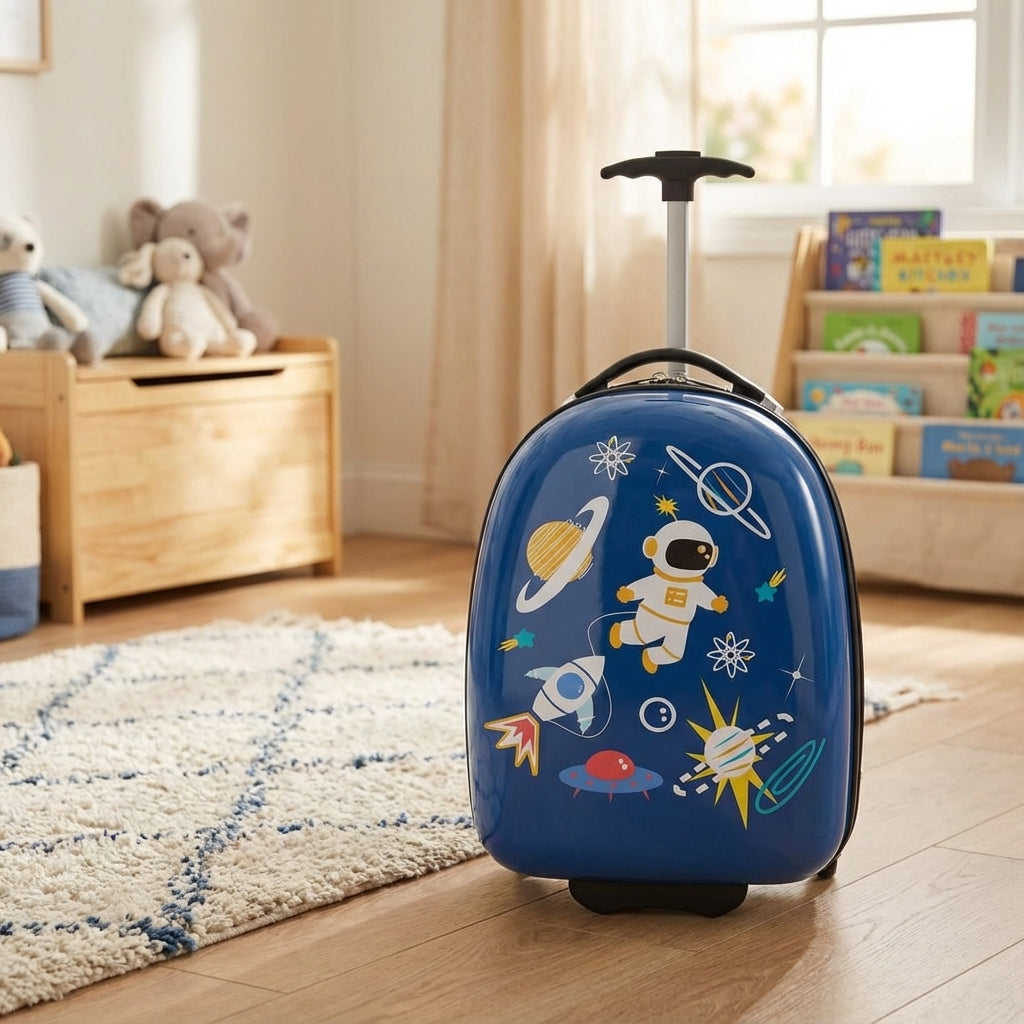 Kids' lightweight hardshell rolling travel suitcase with handle, perfect carry-on luggage for children's adventures.