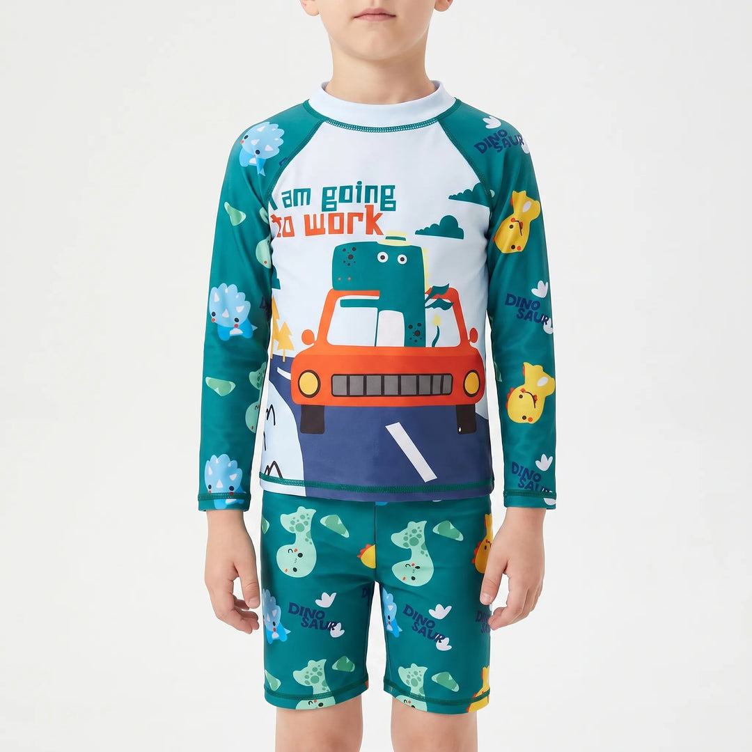 Comfortable toddler long sleeve rash guard set, quick-drying sun protection bathing suit for active kids.