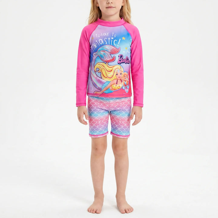 Children's long sleeve rash guard set, perfect for summer, offering UPF 50+ sun protection & comfort.