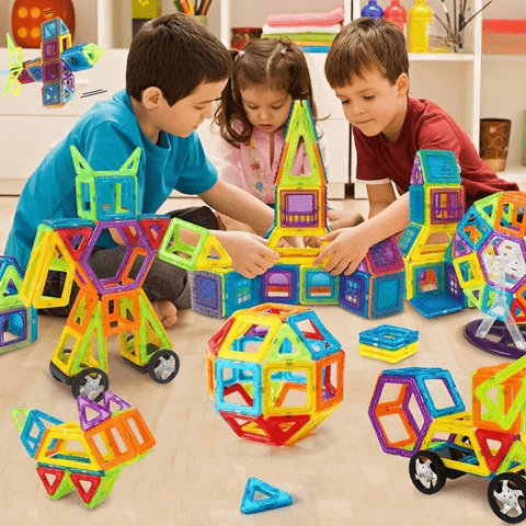 Kids' magnetic building blocks set for creative play; educational STEM toy for children.