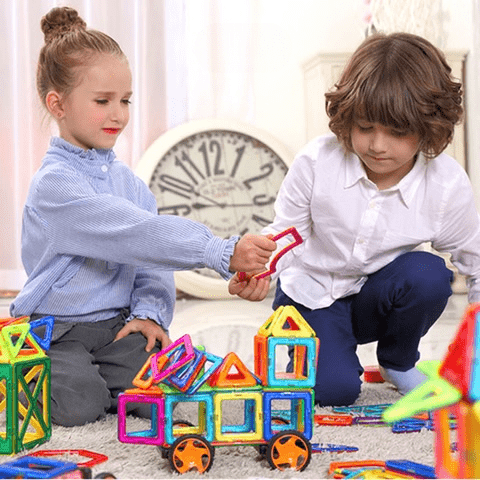 Colorful magnetic tiles kit, a fun STEM learning toy for toddlers & kids development.