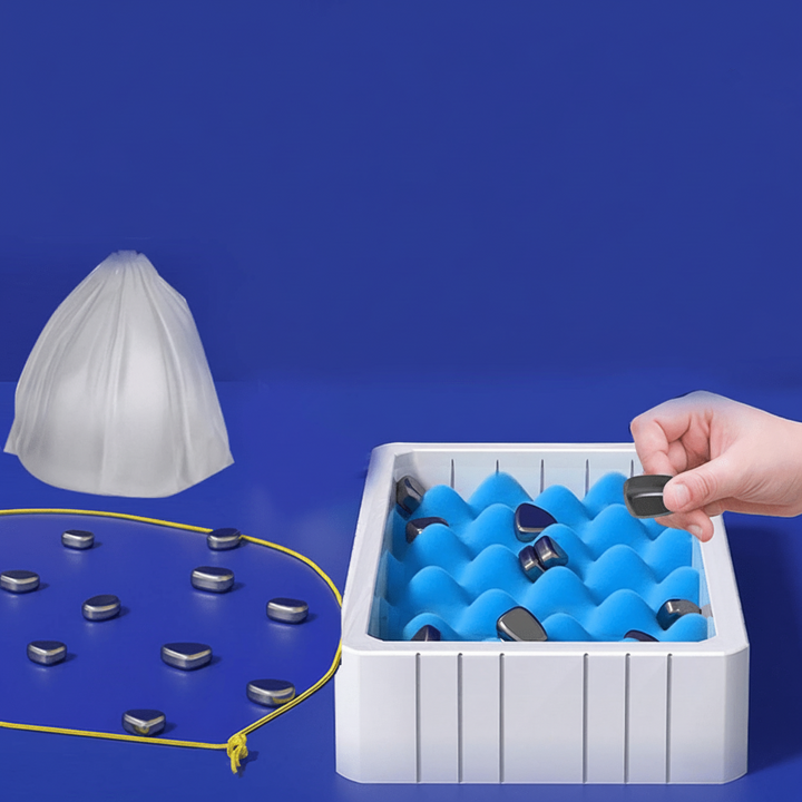 Magnetic chess game set displayed, highlighting its portability & durability for kids' strategic play.