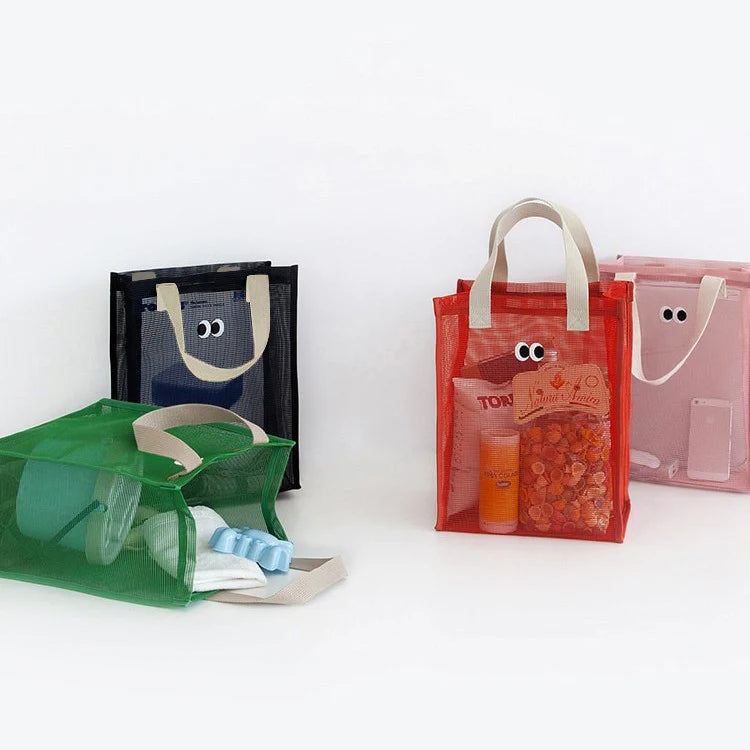 Versatile mesh tote for kids' beach, pool, or camping gear, easy to clean